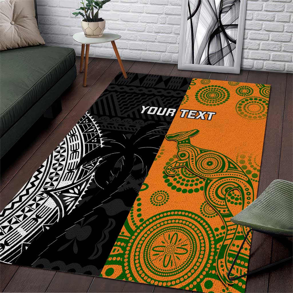 Custom Fiji And Australia Rugby Area Rug Fijian Tapa Pattern With Aussie Aboriginal Art - Vibe Hoodie Shop