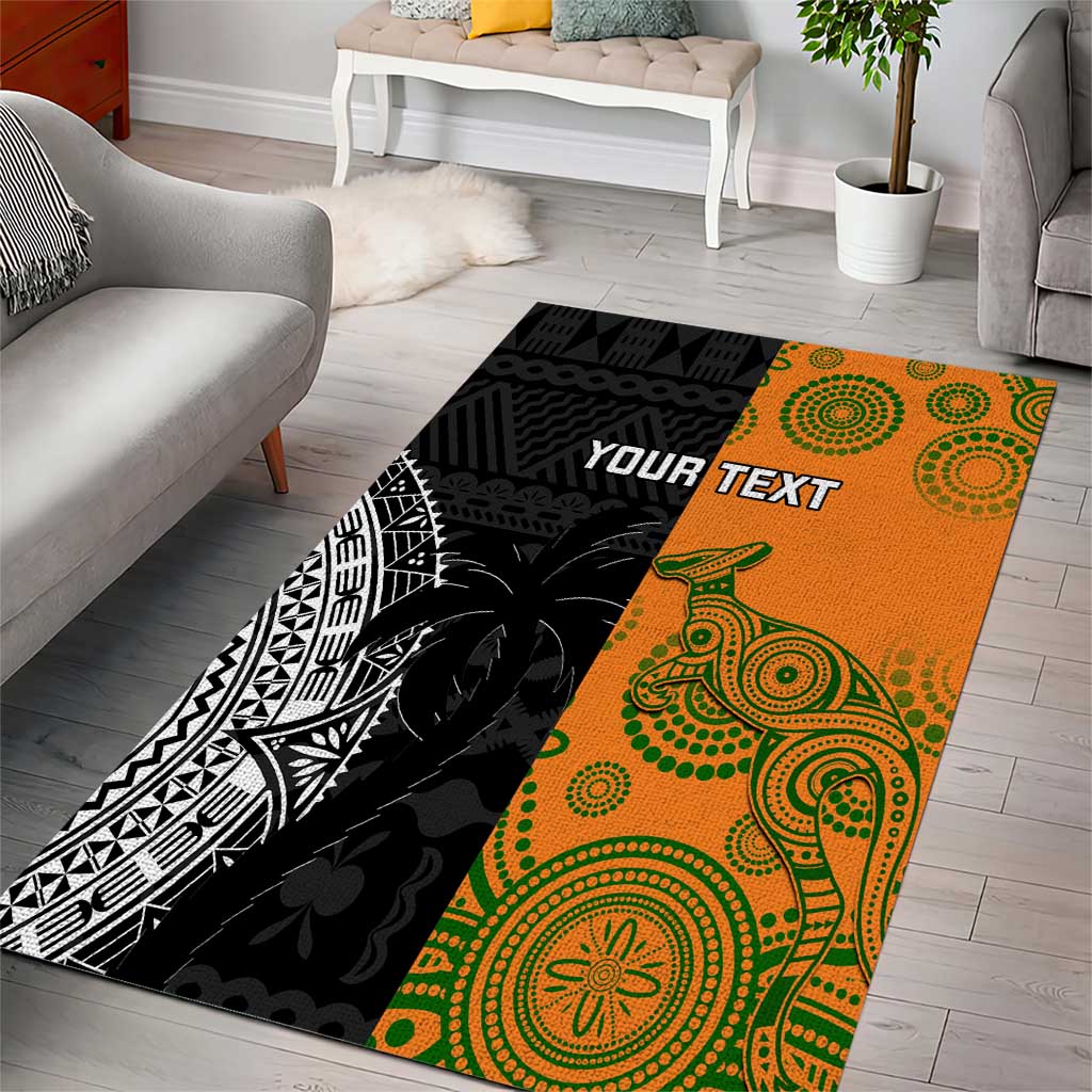 Custom Fiji And Australia Rugby Area Rug Fijian Tapa Pattern With Aussie Aboriginal Art - Vibe Hoodie Shop