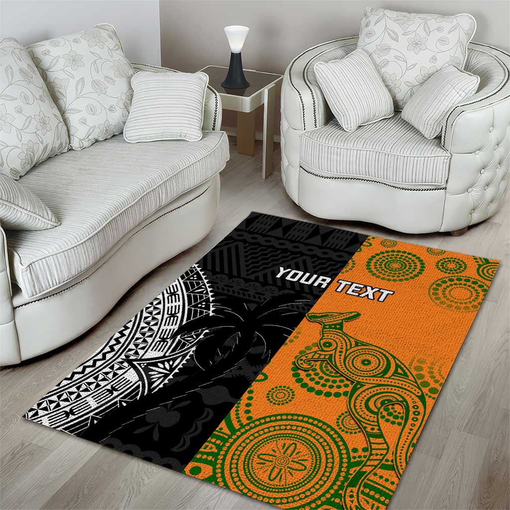 Custom Fiji And Australia Rugby Area Rug Fijian Tapa Pattern With Aussie Aboriginal Art - Vibe Hoodie Shop