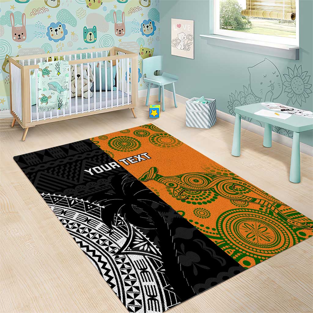 Custom Fiji And Australia Rugby Area Rug Fijian Tapa Pattern With Aussie Aboriginal Art - Vibe Hoodie Shop