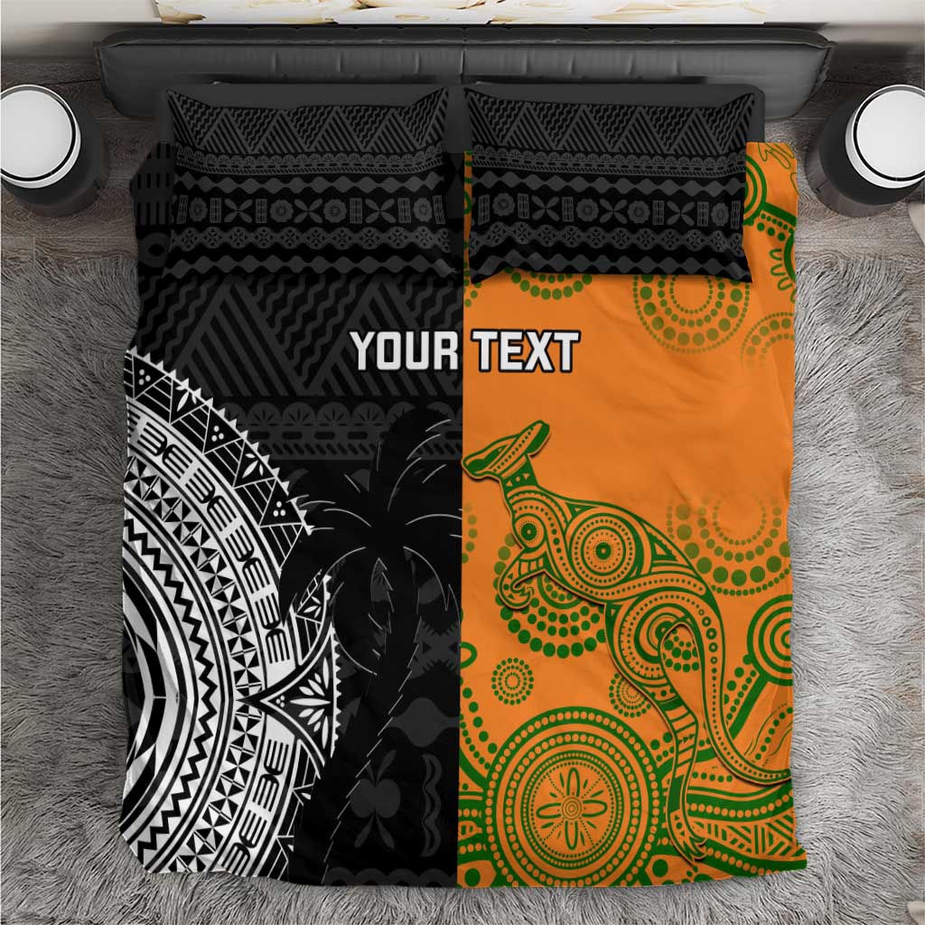 Custom Fiji And Australia Rugby Bedding Set Fijian Tapa Pattern With Aussie Aboriginal Art - Vibe Hoodie Shop