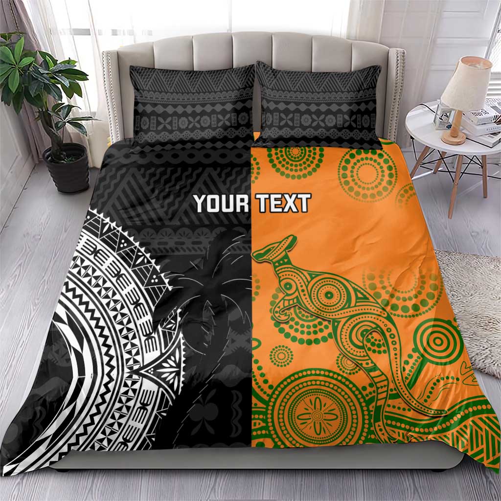Custom Fiji And Australia Rugby Bedding Set Fijian Tapa Pattern With Aussie Aboriginal Art - Vibe Hoodie Shop