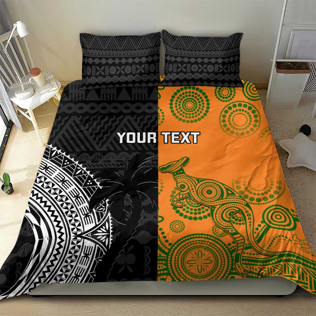 Custom Fiji And Australia Rugby Bedding Set Fijian Tapa Pattern With Aussie Aboriginal Art - Vibe Hoodie Shop