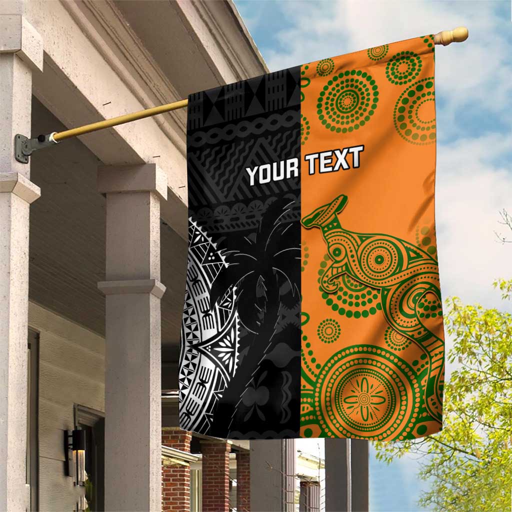 Custom Fiji And Australia Rugby Garden Flag Fijian Tapa Pattern With Aussie Aboriginal Art - Vibe Hoodie Shop