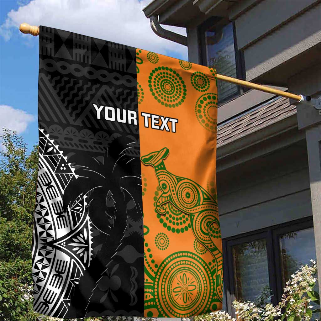 Custom Fiji And Australia Rugby Garden Flag Fijian Tapa Pattern With Aussie Aboriginal Art - Vibe Hoodie Shop
