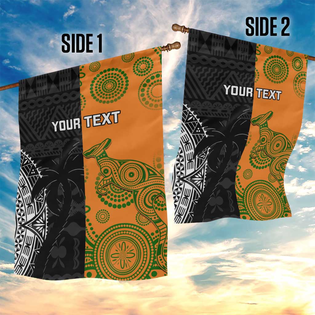 Custom Fiji And Australia Rugby Garden Flag Fijian Tapa Pattern With Aussie Aboriginal Art - Vibe Hoodie Shop