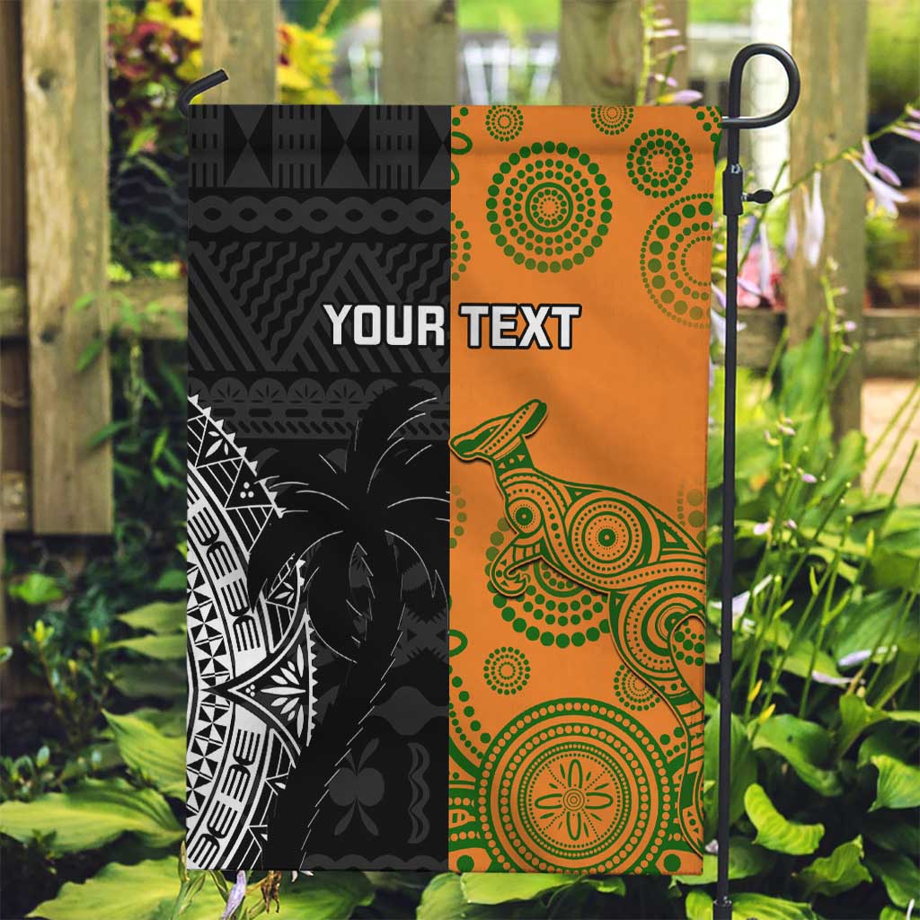 Custom Fiji And Australia Rugby Garden Flag Fijian Tapa Pattern With Aussie Aboriginal Art - Vibe Hoodie Shop