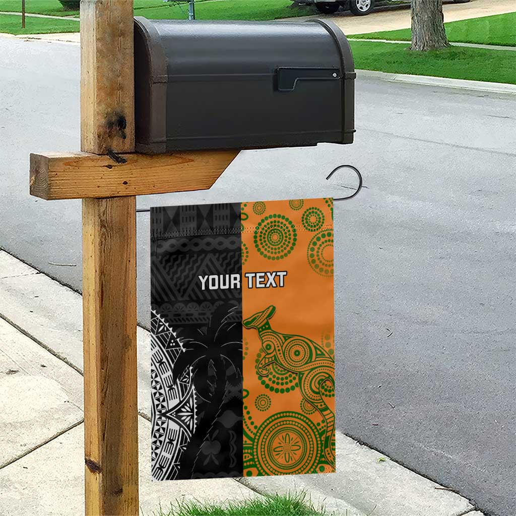 Custom Fiji And Australia Rugby Garden Flag Fijian Tapa Pattern With Aussie Aboriginal Art - Vibe Hoodie Shop