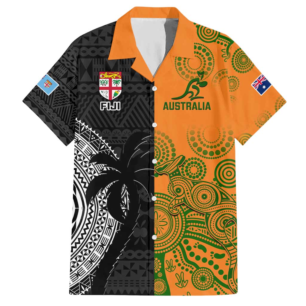 Custom Fiji And Australia Rugby Hawaiian Shirt Fijian Tapa Pattern With Aussie Aboriginal Art - Vibe Hoodie Shop