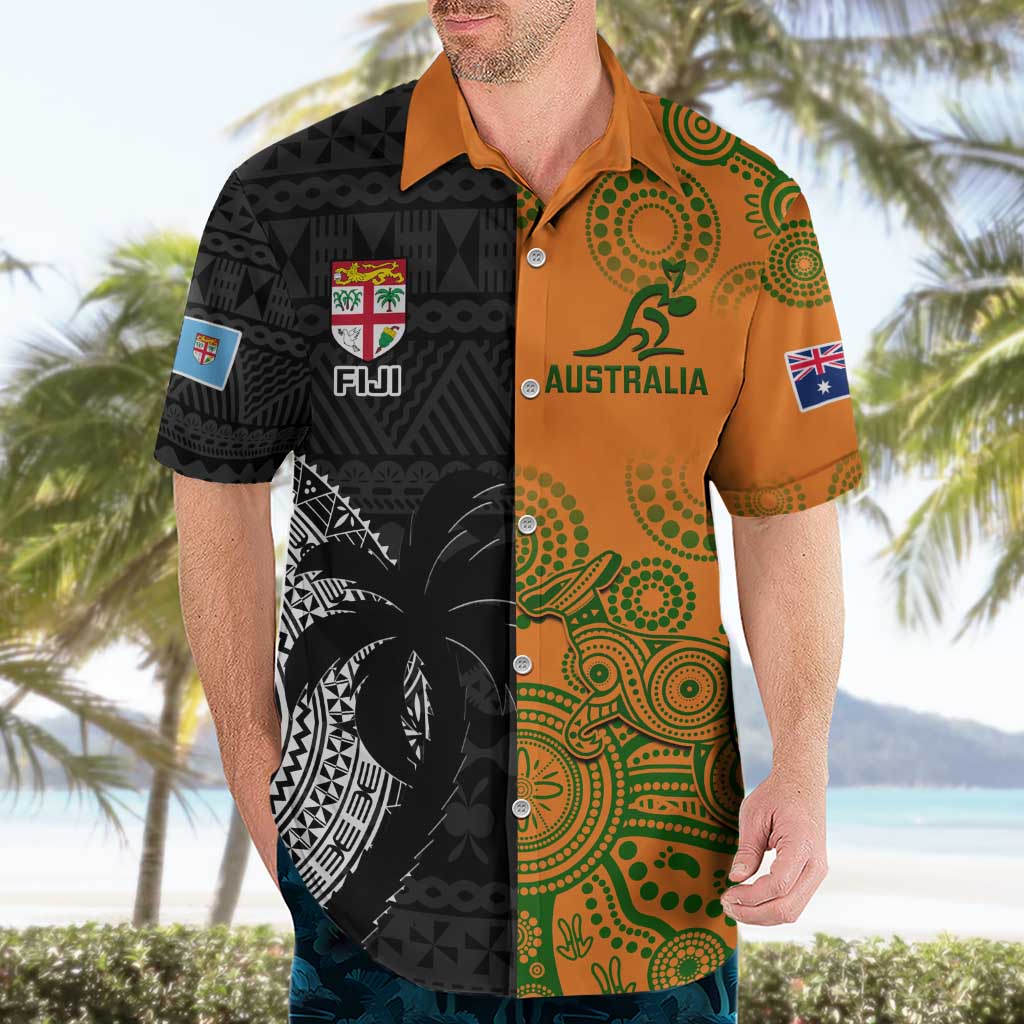 Custom Fiji And Australia Rugby Hawaiian Shirt Fijian Tapa Pattern With Aussie Aboriginal Art - Vibe Hoodie Shop