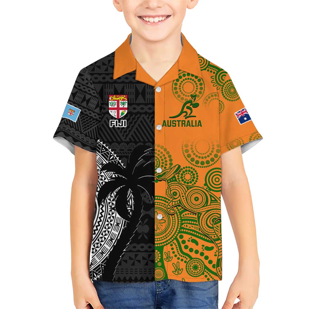 Custom Fiji And Australia Rugby Hawaiian Shirt Fijian Tapa Pattern With Aussie Aboriginal Art - Vibe Hoodie Shop