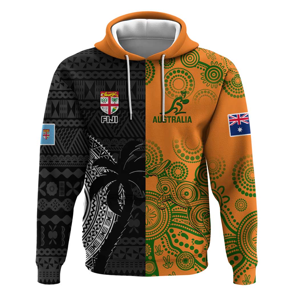 Custom Fiji And Australia Rugby Hoodie Fijian Tapa Pattern With Aussie Aboriginal Art - Vibe Hoodie Shop