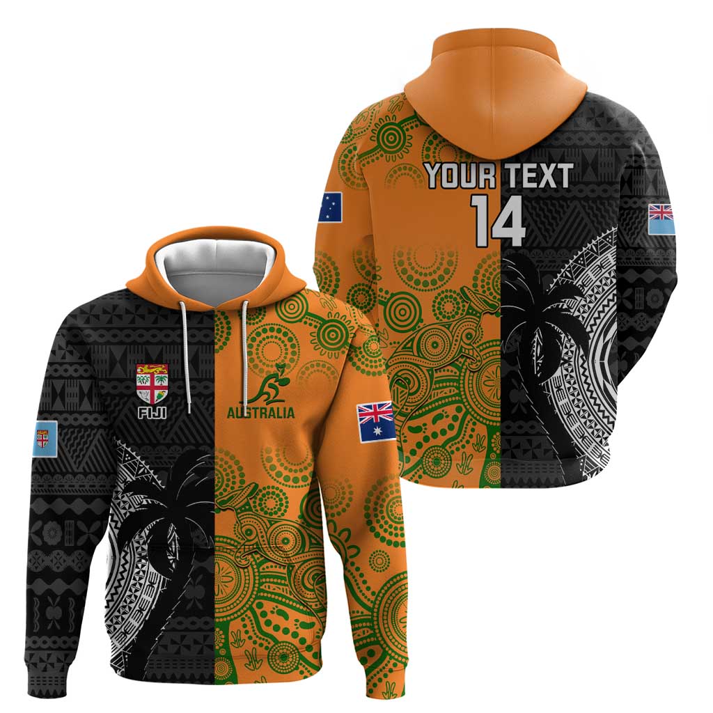 Custom Fiji And Australia Rugby Hoodie Fijian Tapa Pattern With Aussie Aboriginal Art - Vibe Hoodie Shop