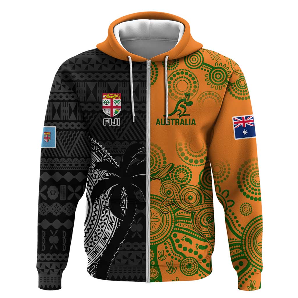 Custom Fiji And Australia Rugby Hoodie Fijian Tapa Pattern With Aussie Aboriginal Art - Vibe Hoodie Shop