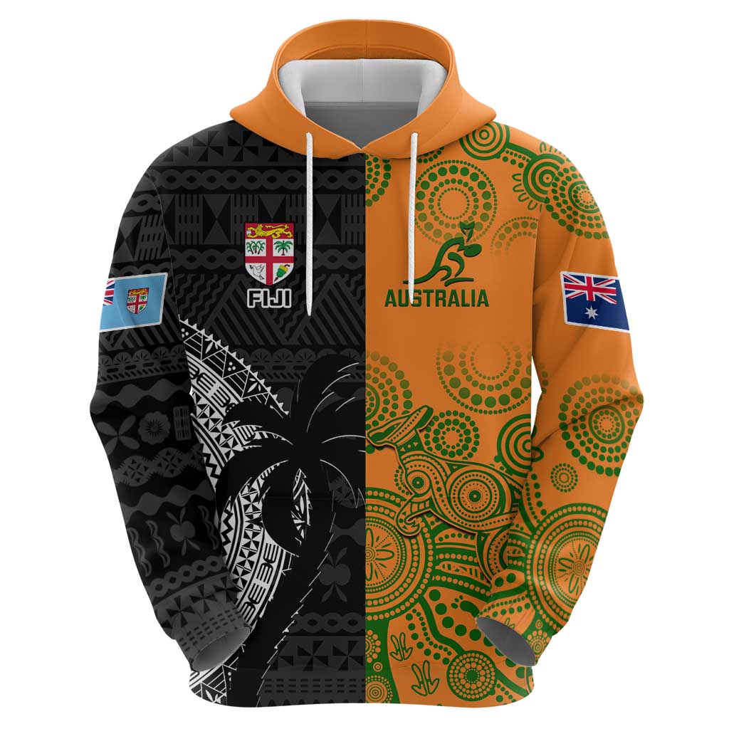 Custom Fiji And Australia Rugby Hoodie Fijian Tapa Pattern With Aussie Aboriginal Art - Vibe Hoodie Shop