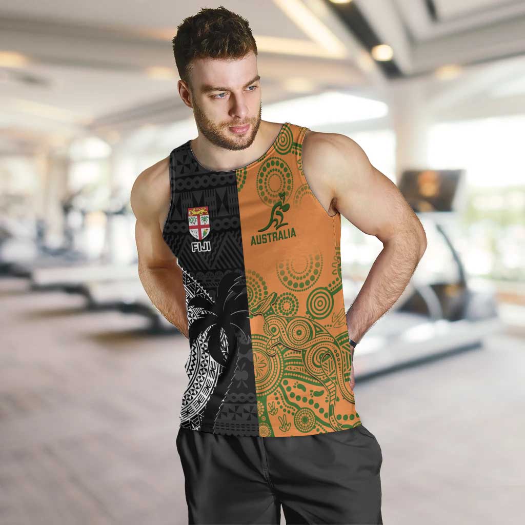 Custom Fiji And Australia Rugby Men Tank Top Fijian Tapa Pattern With Aussie Aboriginal Art - Vibe Hoodie Shop
