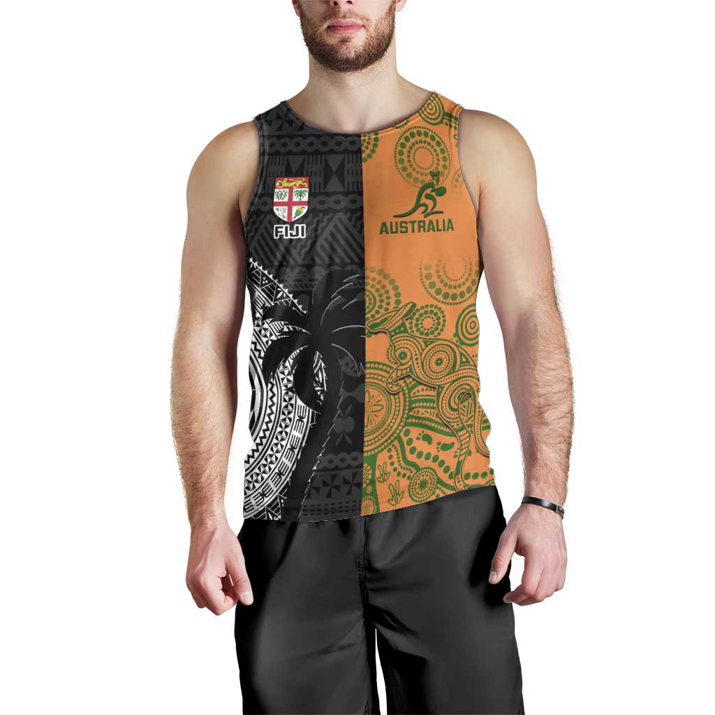 Custom Fiji And Australia Rugby Men Tank Top Fijian Tapa Pattern With Aussie Aboriginal Art - Vibe Hoodie Shop