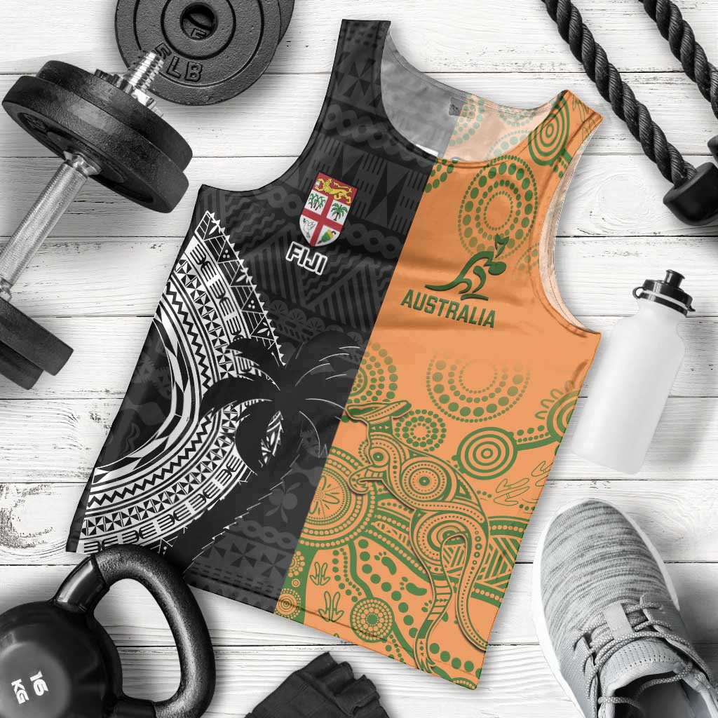 Custom Fiji And Australia Rugby Men Tank Top Fijian Tapa Pattern With Aussie Aboriginal Art - Vibe Hoodie Shop