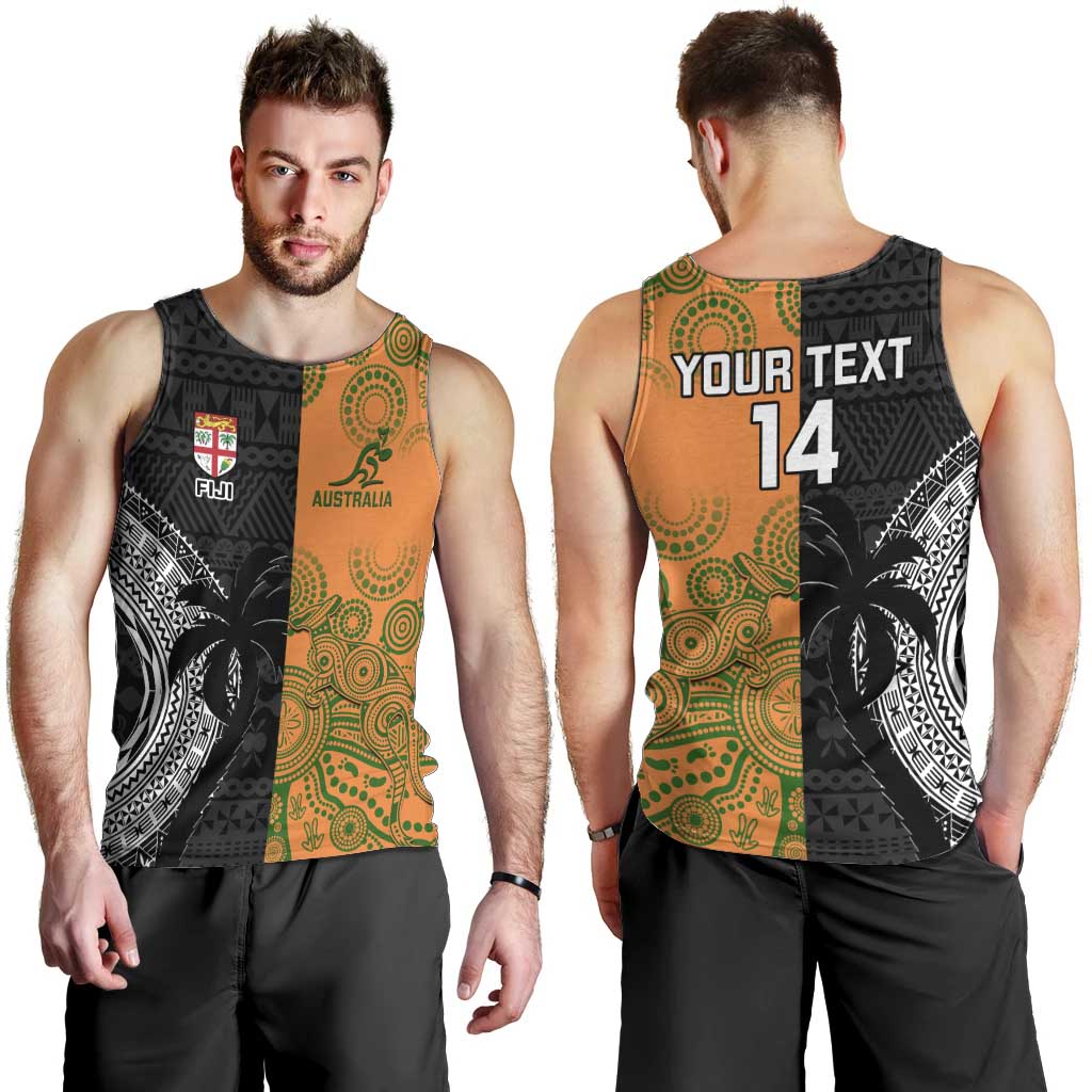 Custom Fiji And Australia Rugby Men Tank Top Fijian Tapa Pattern With Aussie Aboriginal Art - Vibe Hoodie Shop