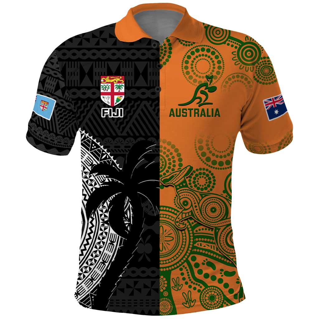 Custom Fiji And Australia Rugby Polo Shirt Fijian Tapa Pattern With Aussie Aboriginal Art - Vibe Hoodie Shop