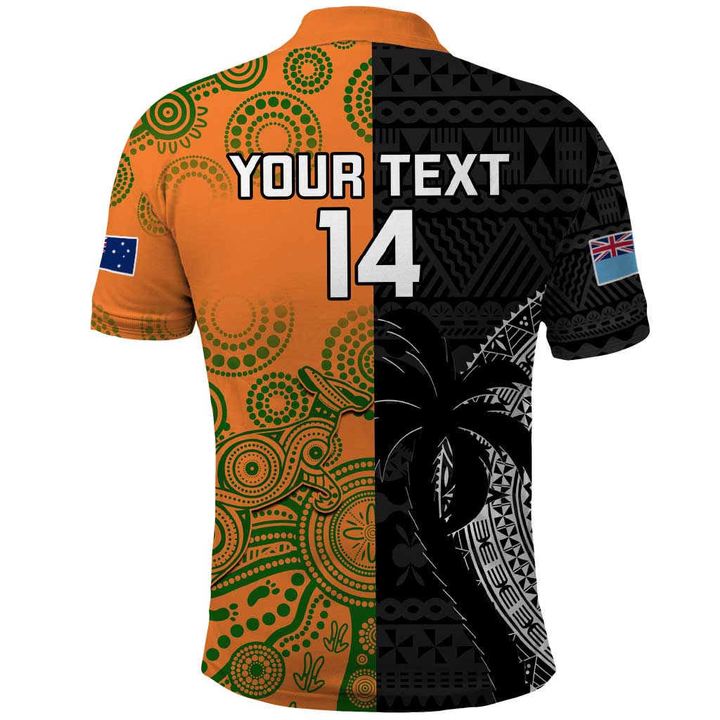 Custom Fiji And Australia Rugby Polo Shirt Fijian Tapa Pattern With Aussie Aboriginal Art - Vibe Hoodie Shop