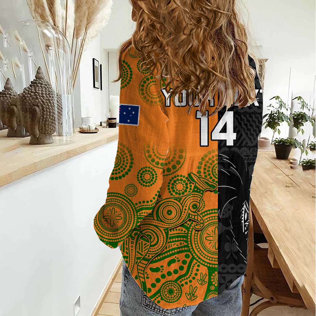 Custom Fiji And Australia Rugby Women Casual Shirt Fijian Tapa Pattern With Aussie Aboriginal Art - Vibe Hoodie Shop