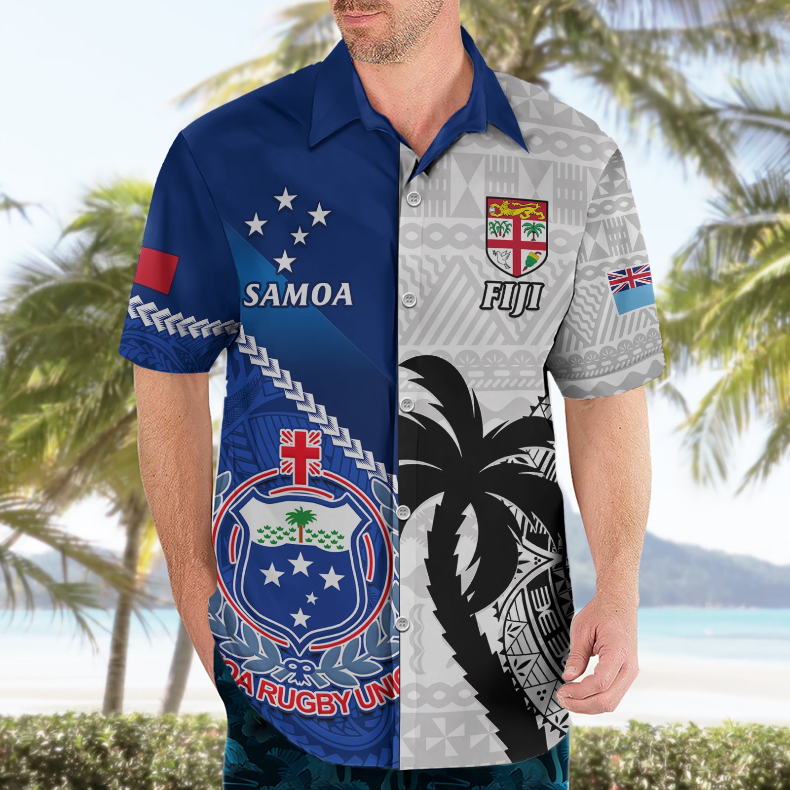 Fiji And Samoa Rugby Hawaiian Shirt 2023 World Cup Samoan Mix Tapa Pattern - Vibe Hoodie Shop