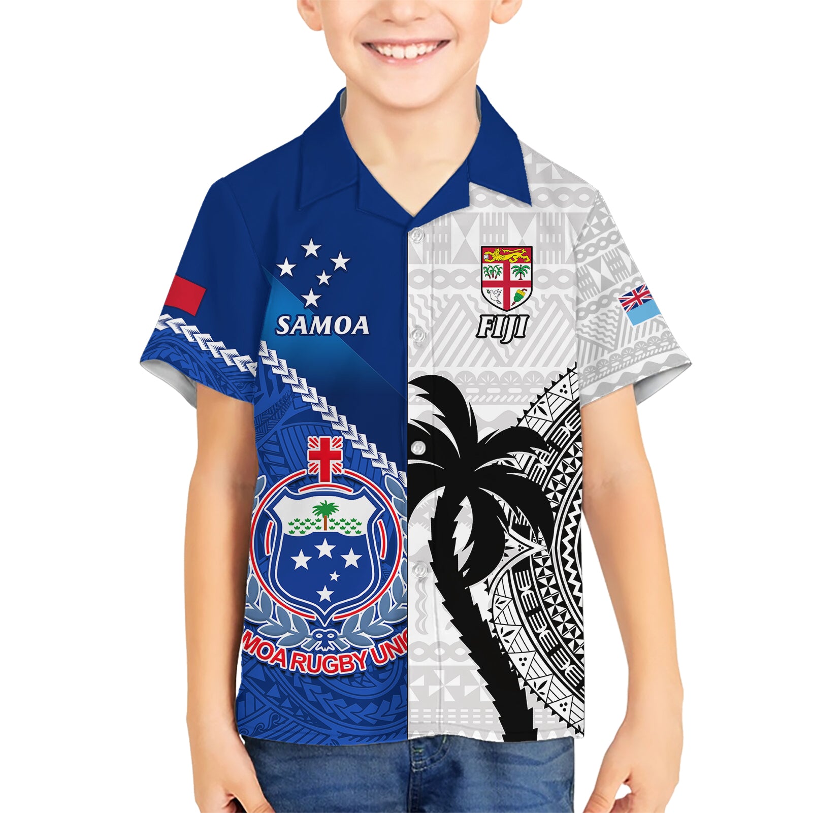 Fiji And Samoa Rugby Hawaiian Shirt 2023 World Cup Samoan Mix Tapa Pattern - Vibe Hoodie Shop