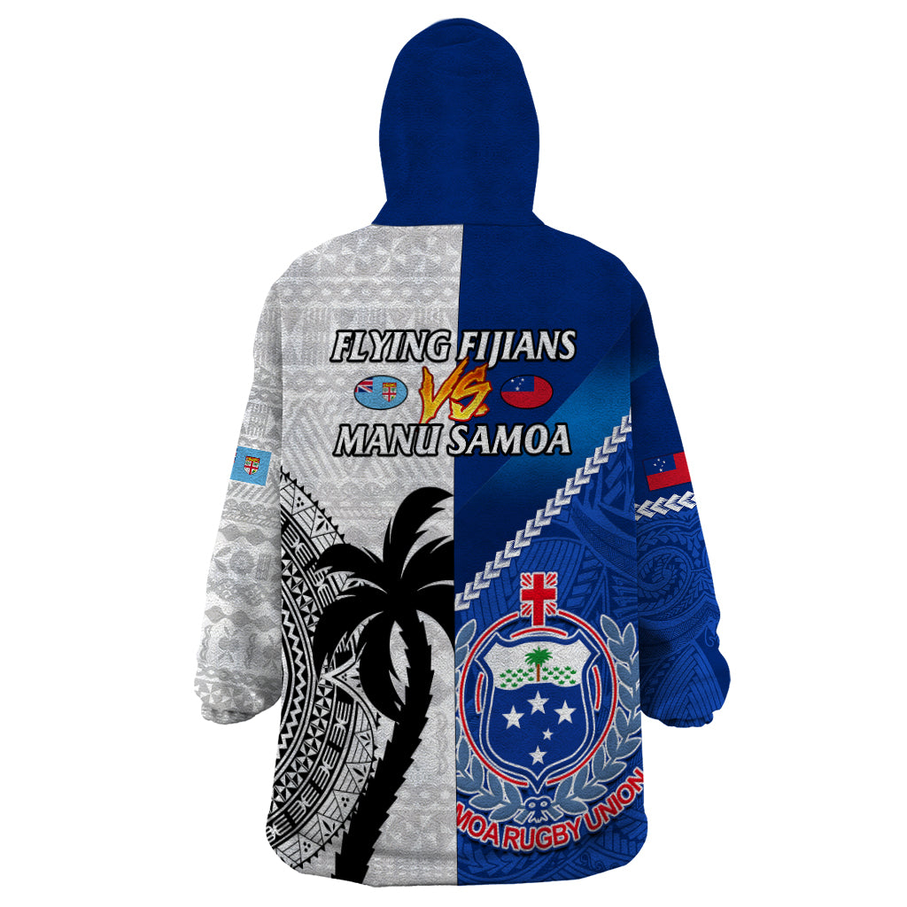 Fiji And Samoa Rugby Wearable Blanket Hoodie 2023 World Cup Samoan Mix Tapa Pattern - Vibe Hoodie Shop