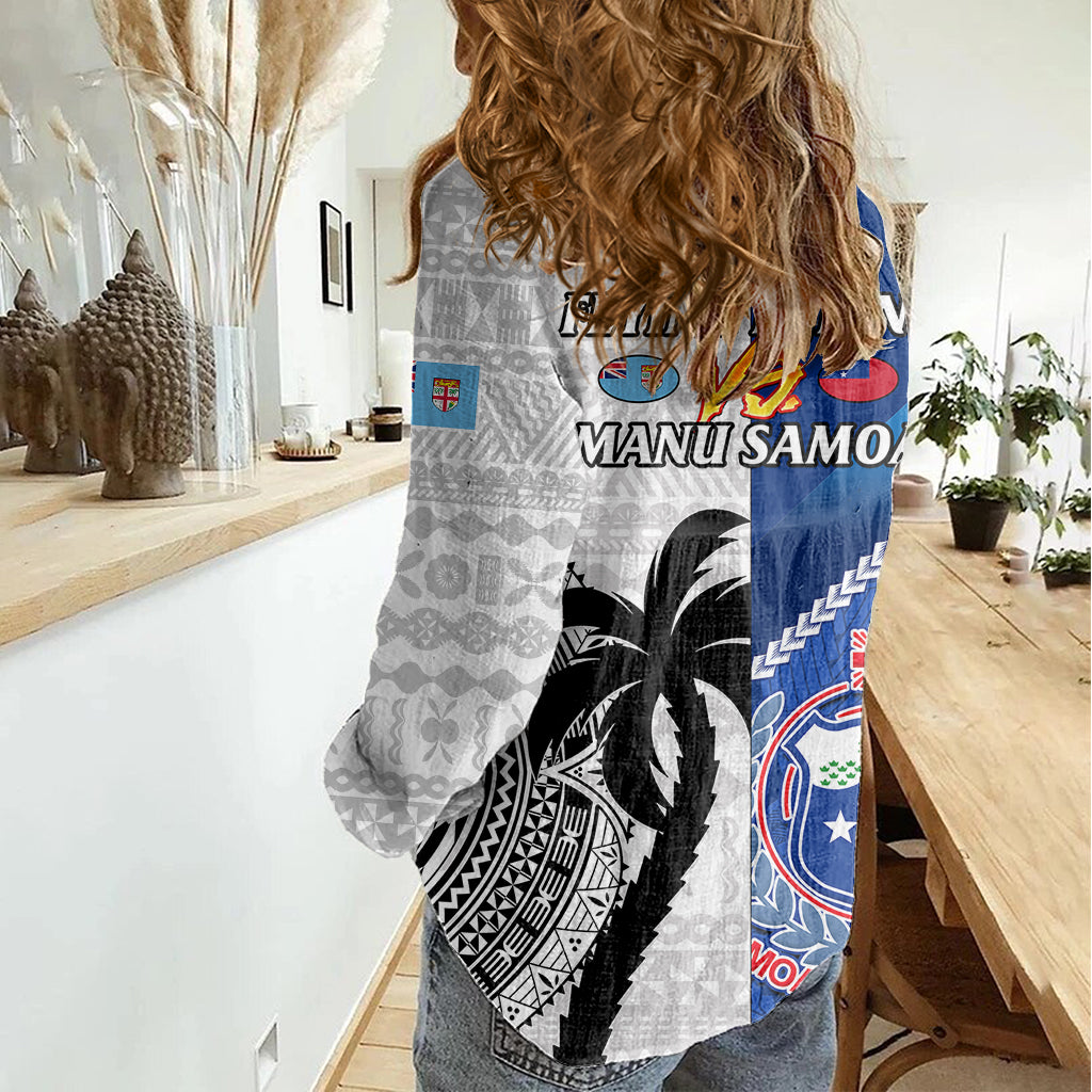 Fiji And Samoa Rugby Women Casual Shirt 2023 World Cup Samoan Mix Tapa Pattern - Vibe Hoodie Shop