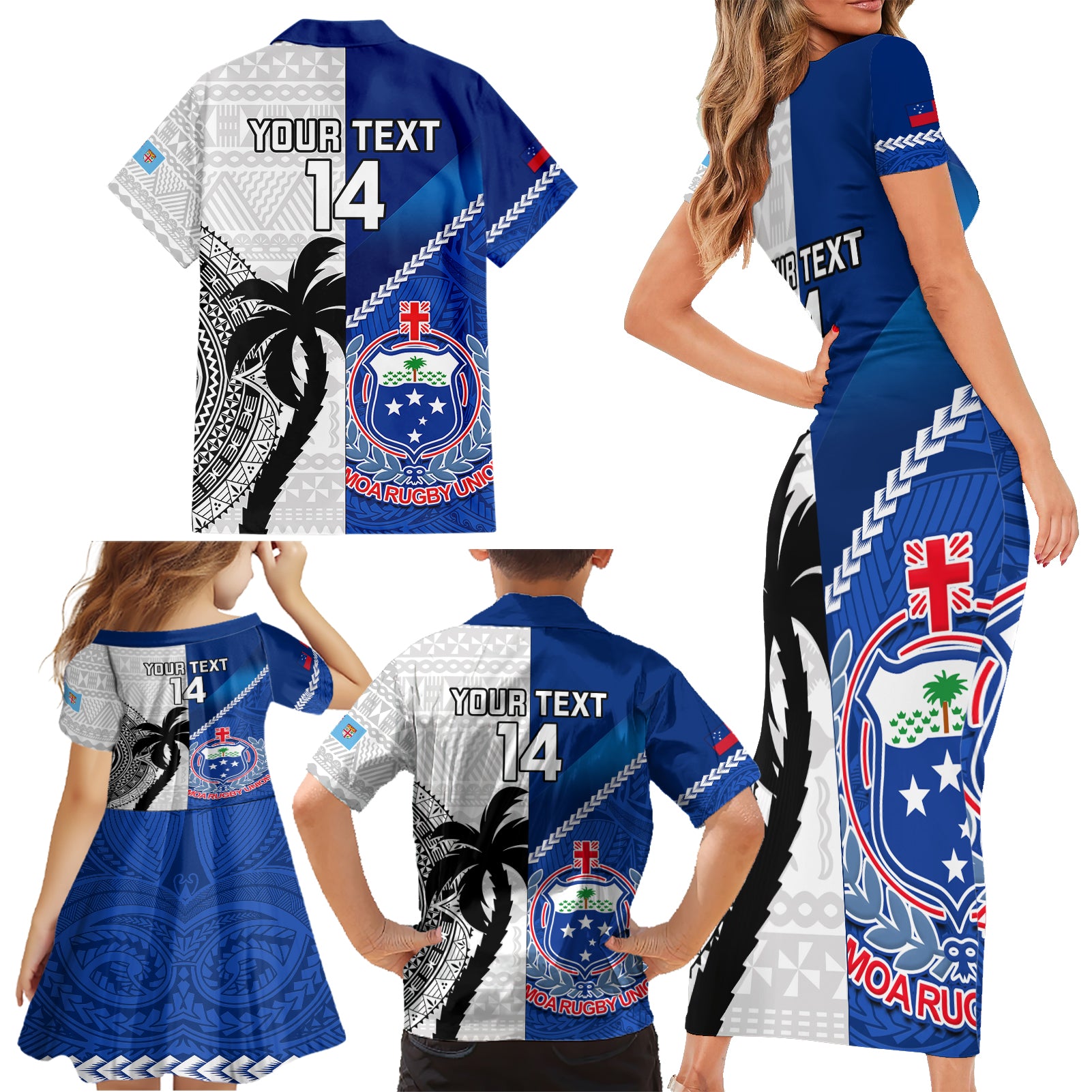 custom-fiji-and-samoa-rugby-family-matching-short-sleeve-bodycon-dress-and-hawaiian-shirt-2023-world-cup-samoan-mix-tapa-pattern