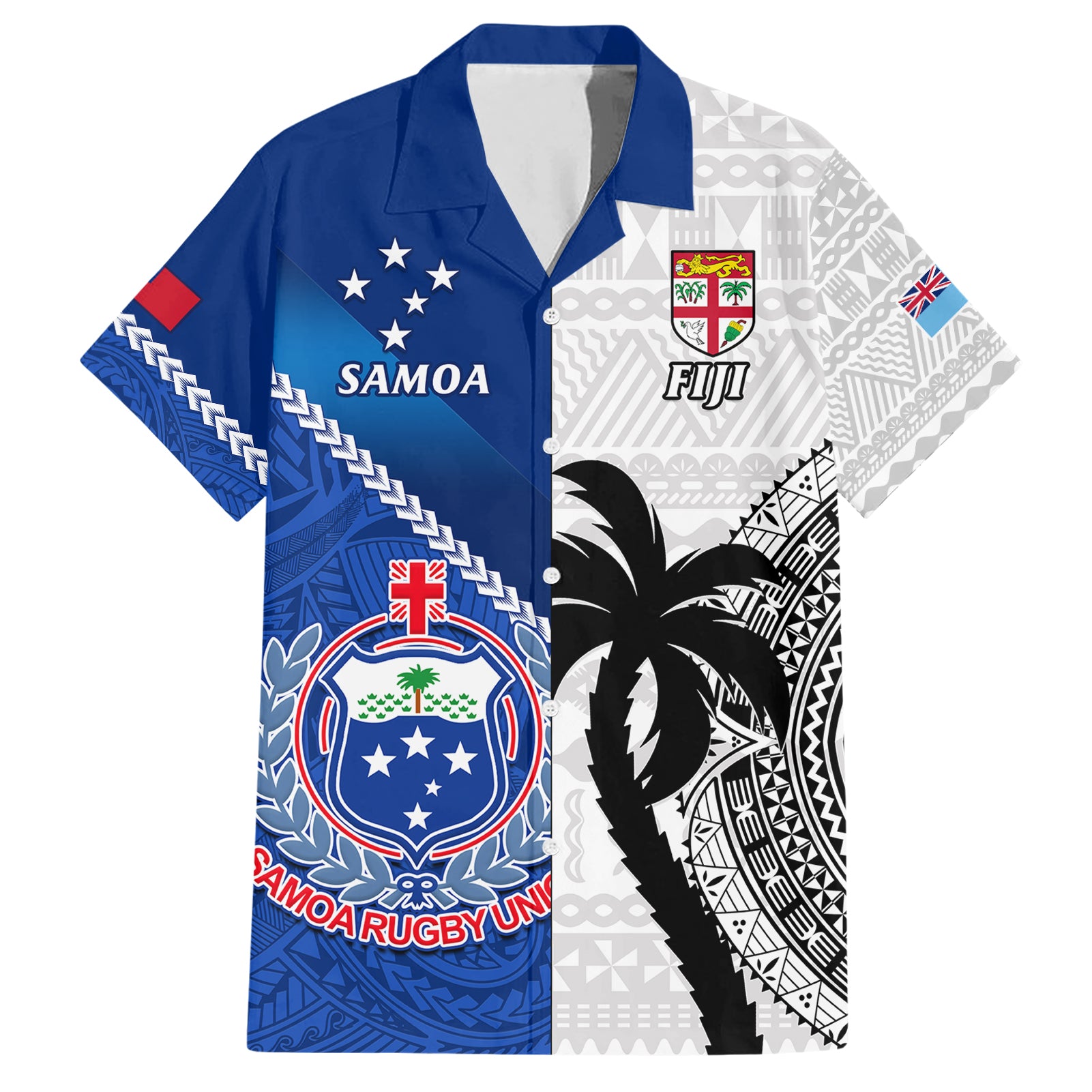 Custom Fiji And Samoa Rugby Hawaiian Shirt 2023 World Cup Samoan Mix Tapa Pattern - Vibe Hoodie Shop