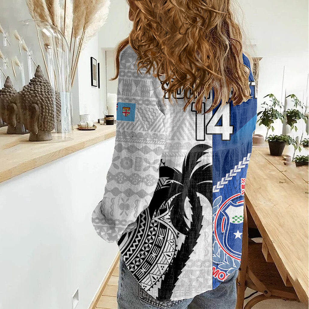 Custom Fiji And Samoa Rugby Women Casual Shirt 2023 World Cup Samoan Mix Tapa Pattern - Vibe Hoodie Shop