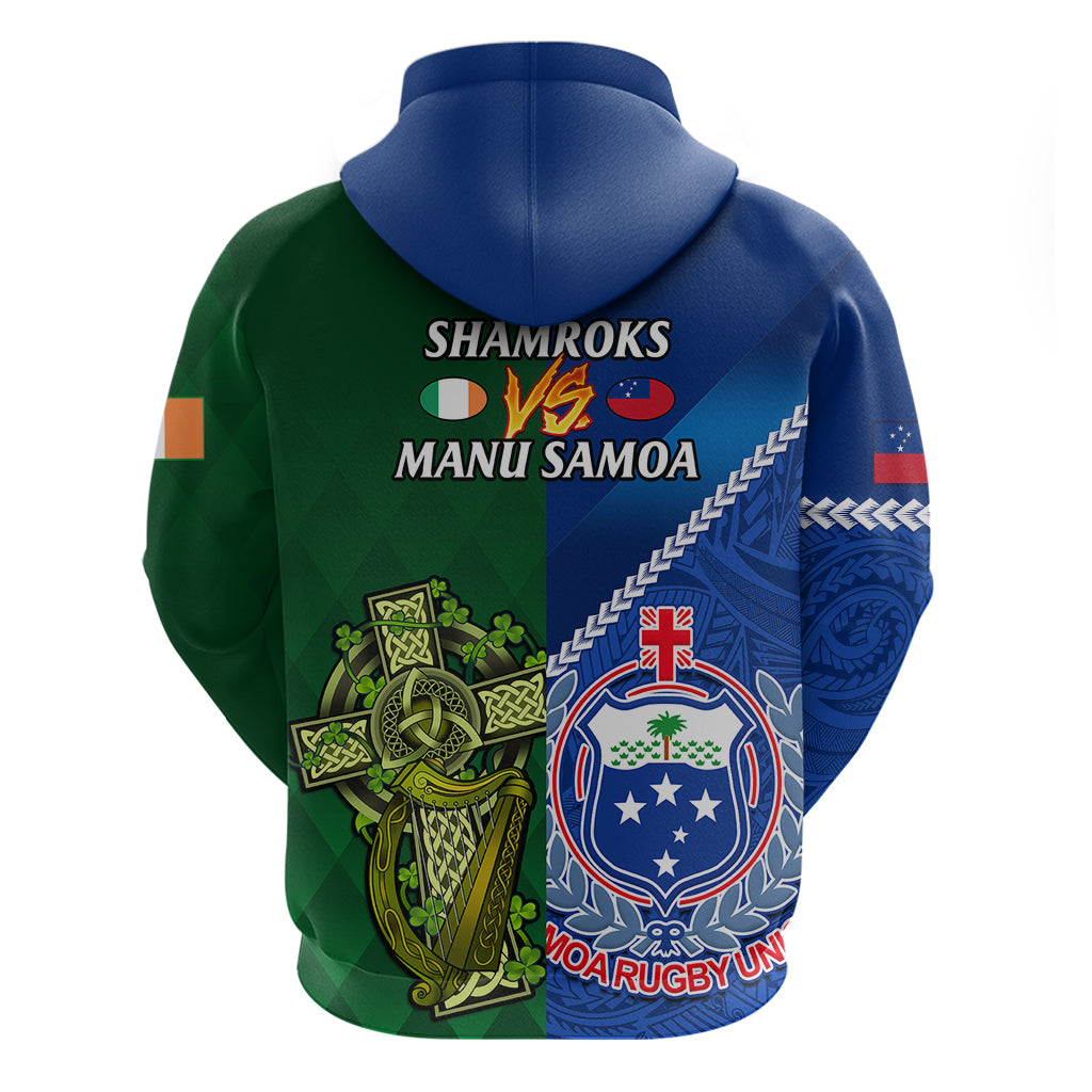 Samoa And Ireland Rugby Hoodie 2023 World Cup Manu Samoa With Shamrocks - Vibe Hoodie Shop