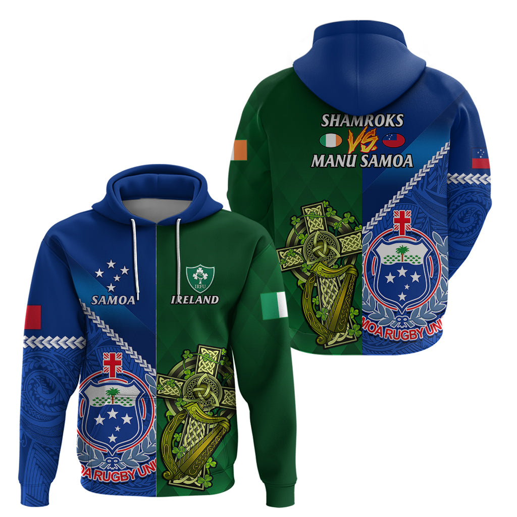 Samoa And Ireland Rugby Hoodie 2023 World Cup Manu Samoa With Shamrocks - Vibe Hoodie Shop