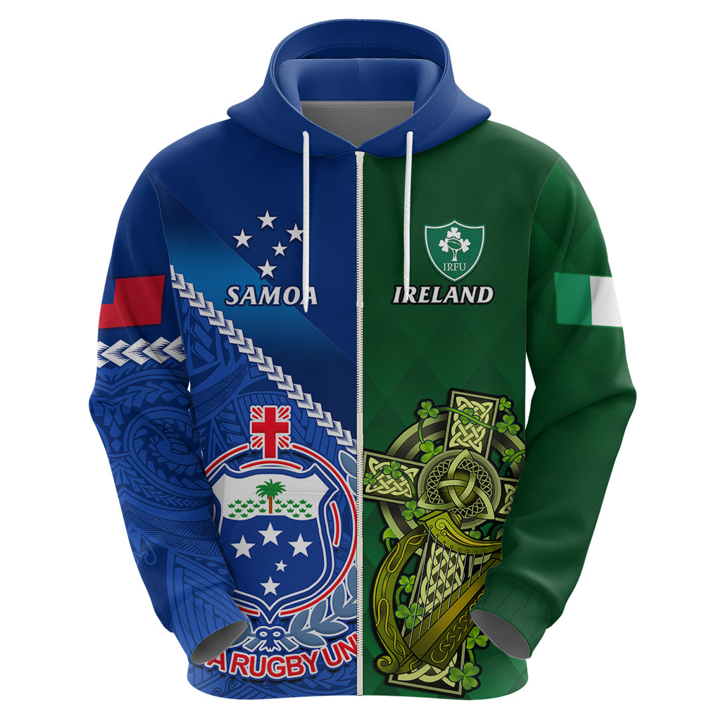 Samoa And Ireland Rugby Hoodie 2023 World Cup Manu Samoa With Shamrocks - Vibe Hoodie Shop