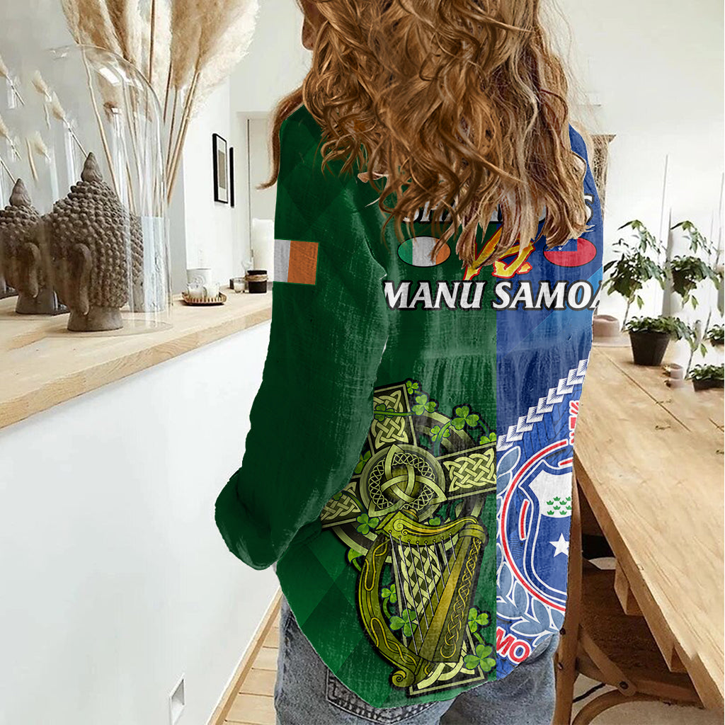 Samoa And Ireland Rugby Women Casual Shirt 2023 World Cup Manu Samoa With Shamrocks - Vibe Hoodie Shop