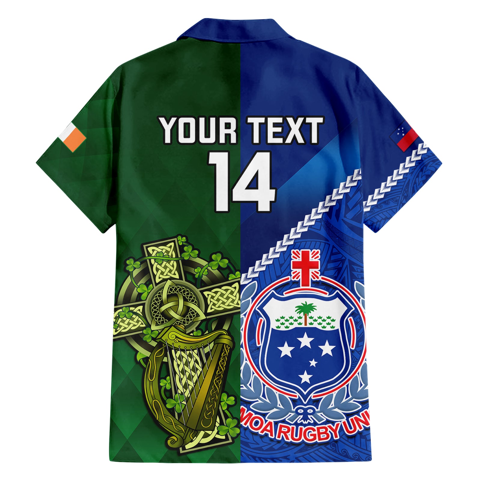 Custom Samoa And Ireland Rugby Hawaiian Shirt 2023 World Cup Manu Samoa With Shamrocks - Vibe Hoodie Shop