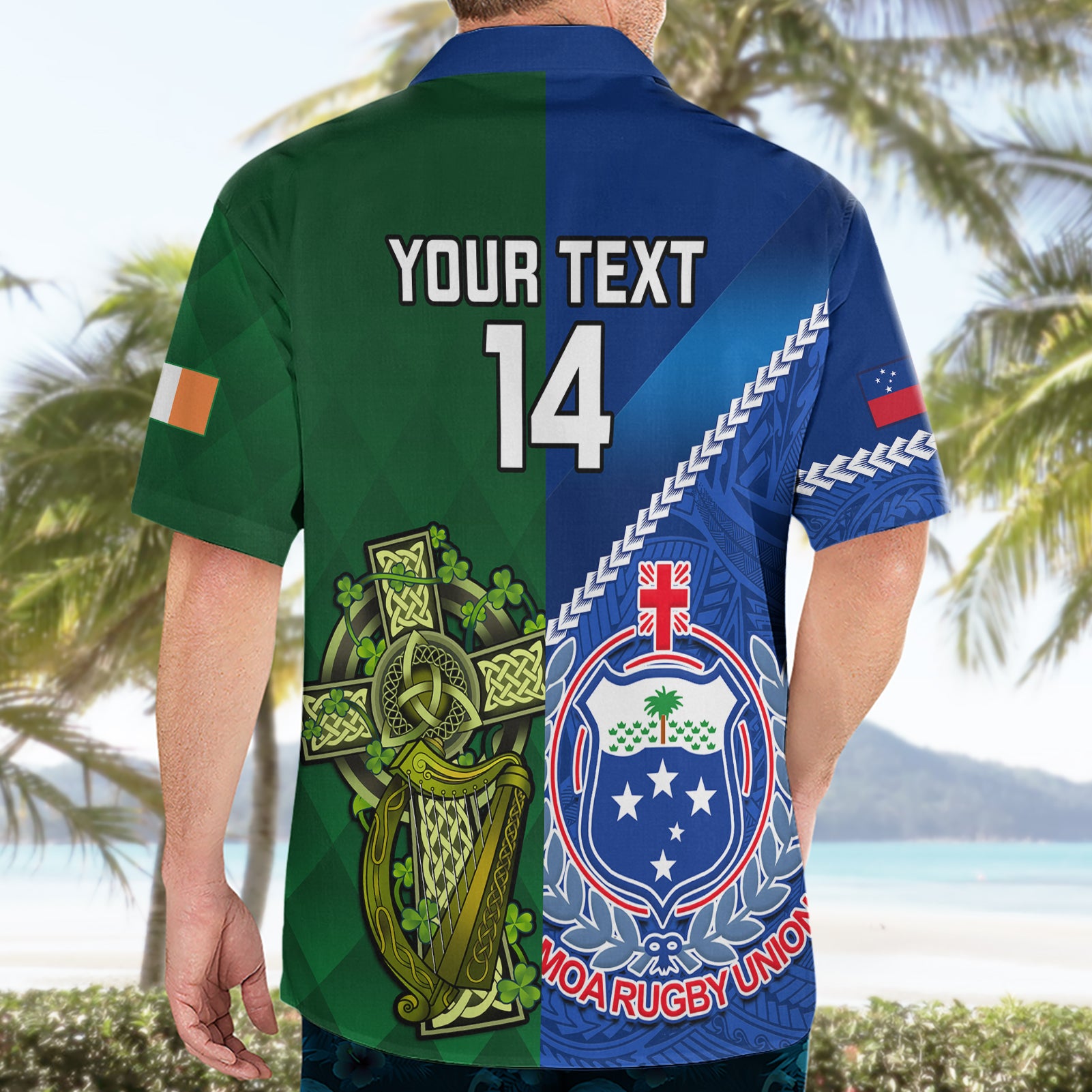 Custom Samoa And Ireland Rugby Hawaiian Shirt 2023 World Cup Manu Samoa With Shamrocks - Vibe Hoodie Shop