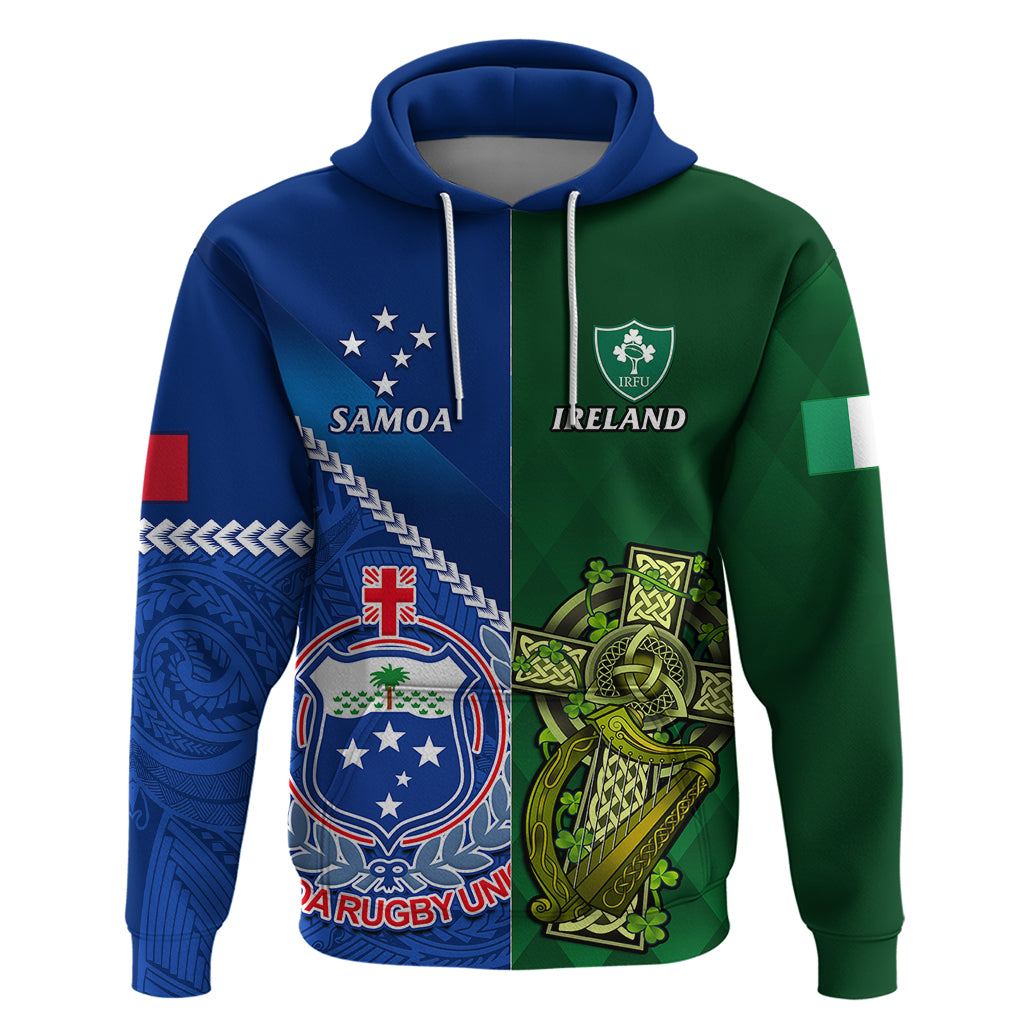 Custom Samoa And Ireland Rugby Hoodie 2023 World Cup Manu Samoa With Shamrocks - Vibe Hoodie Shop