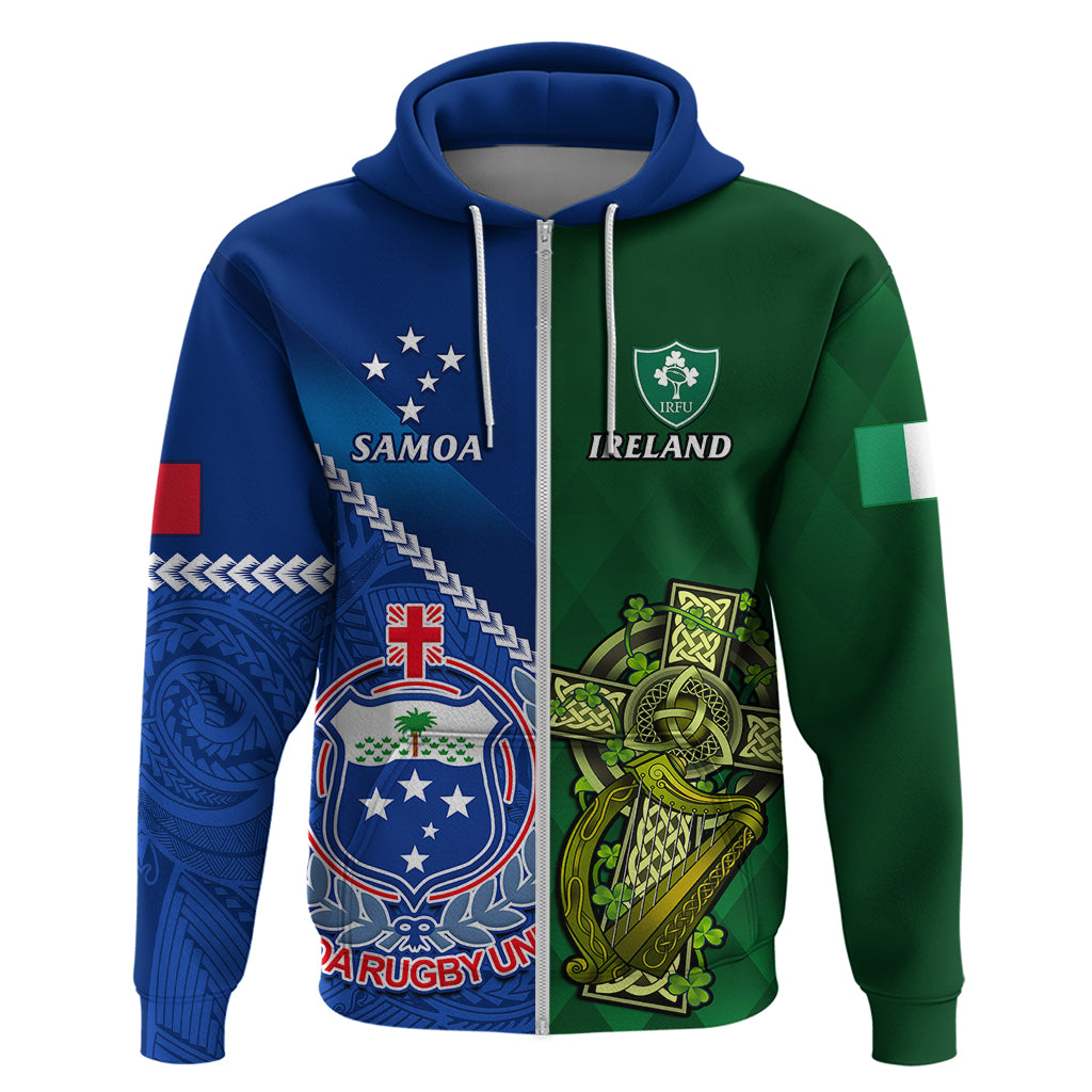 Custom Samoa And Ireland Rugby Hoodie 2023 World Cup Manu Samoa With Shamrocks - Vibe Hoodie Shop