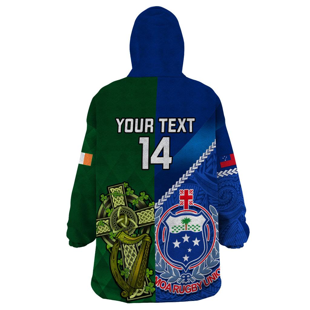 Custom Samoa And Ireland Rugby Wearable Blanket Hoodie 2023 World Cup Manu Samoa With Shamrocks - Vibe Hoodie Shop