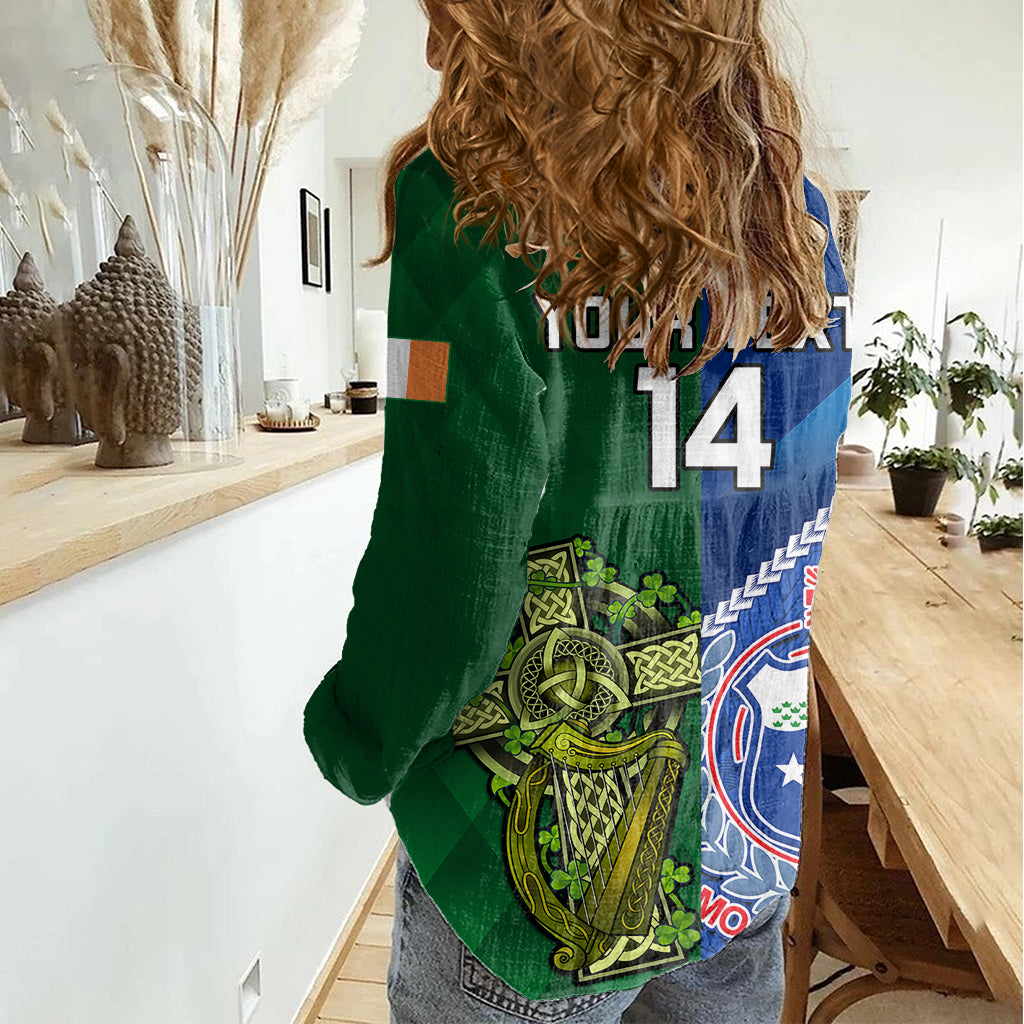 Custom Samoa And Ireland Rugby Women Casual Shirt 2023 World Cup Manu Samoa With Shamrocks - Vibe Hoodie Shop