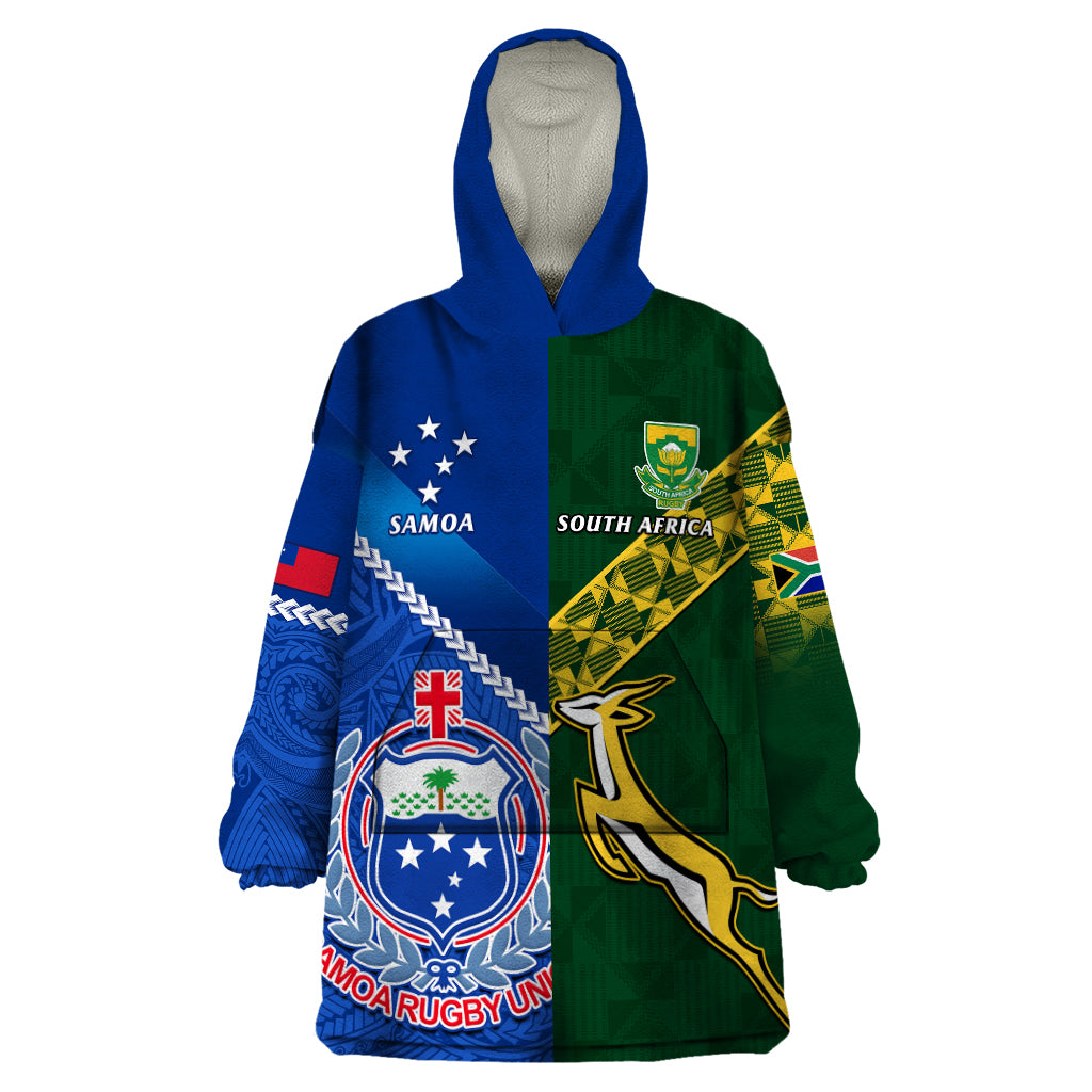 Samoa And South Africa Rugby Wearable Blanket Hoodie 2023 World Cup Manu Samoa With Springboks - Vibe Hoodie Shop