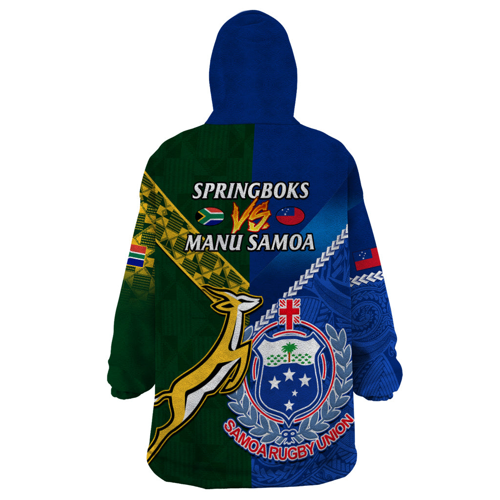 Samoa And South Africa Rugby Wearable Blanket Hoodie 2023 World Cup Manu Samoa With Springboks - Vibe Hoodie Shop