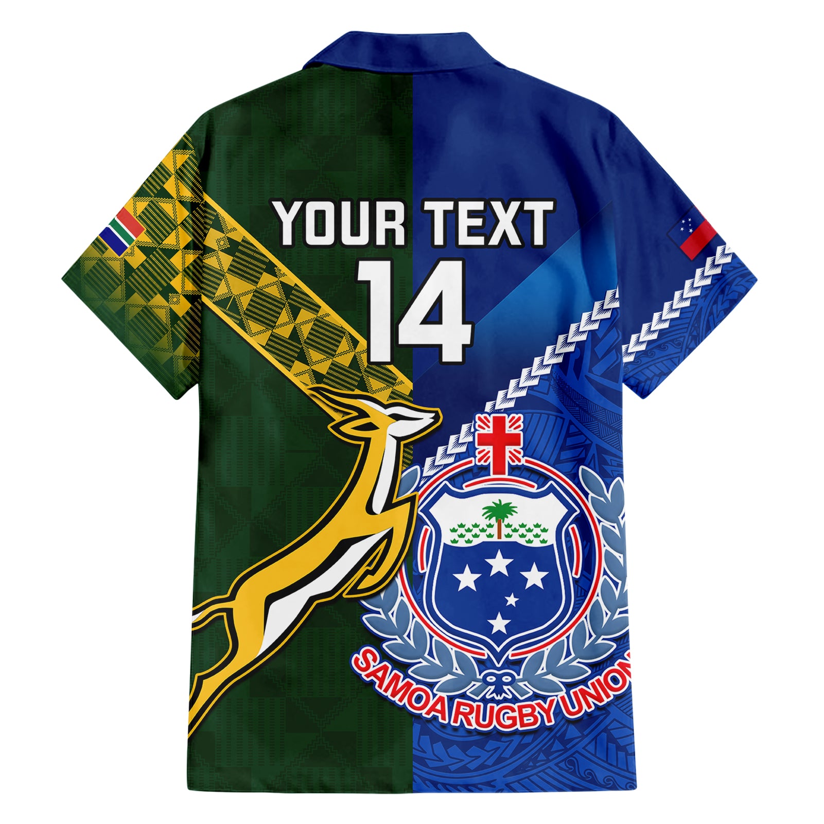 Custom Samoa And South Africa Rugby Hawaiian Shirt 2023 World Cup Manu Samoa With Springboks - Vibe Hoodie Shop