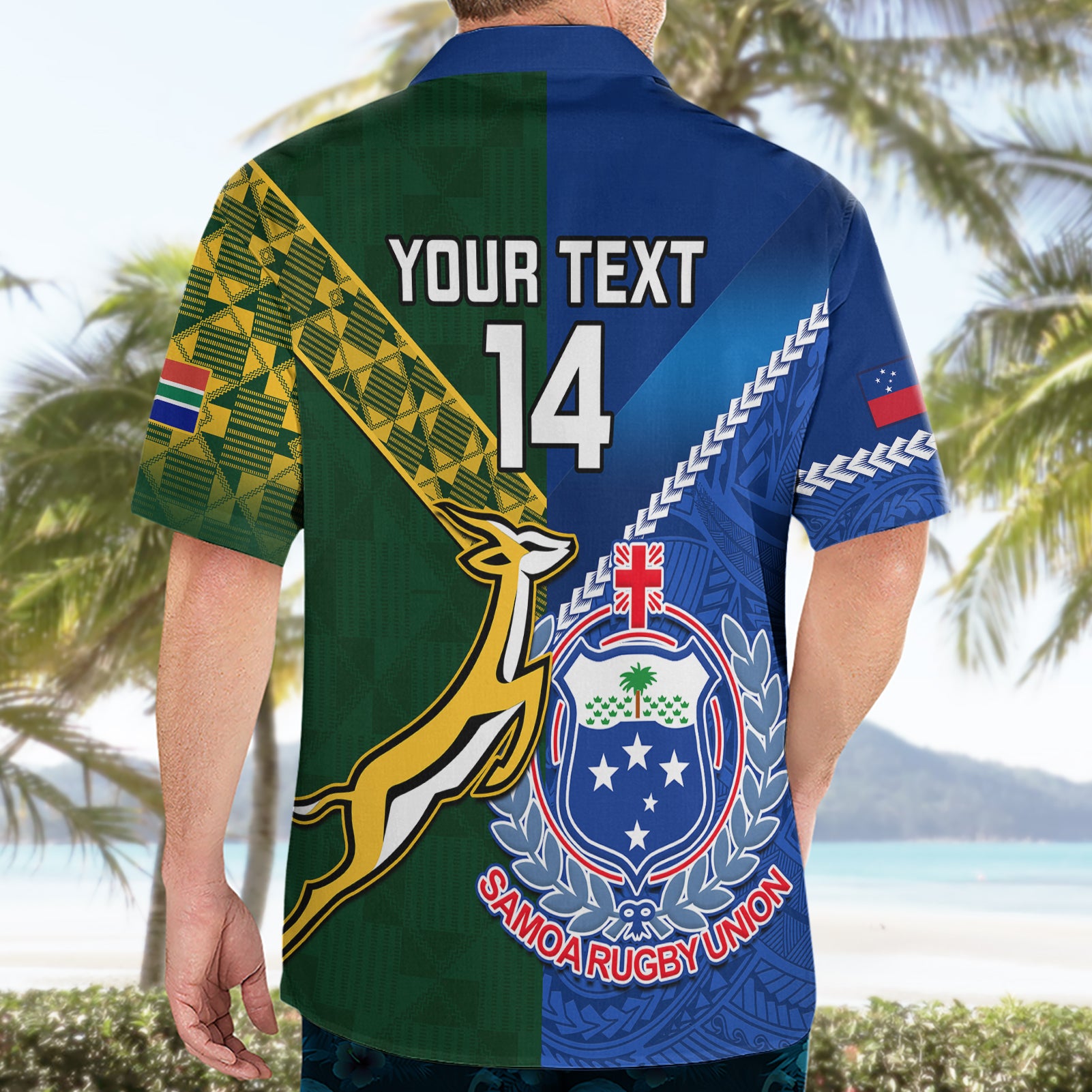 Custom Samoa And South Africa Rugby Hawaiian Shirt 2023 World Cup Manu Samoa With Springboks - Vibe Hoodie Shop