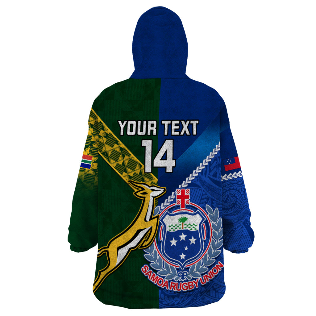 Custom Samoa And South Africa Rugby Wearable Blanket Hoodie 2023 World Cup Manu Samoa With Springboks - Vibe Hoodie Shop