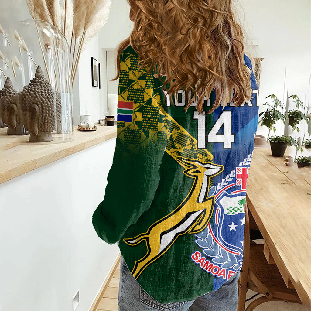 Custom Samoa And South Africa Rugby Women Casual Shirt 2023 World Cup Manu Samoa With Springboks - Vibe Hoodie Shop