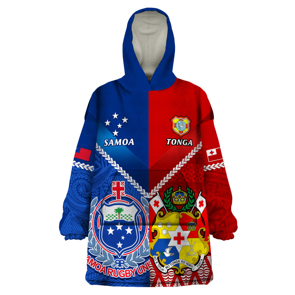 Samoa And Tonga Rugby Wearable Blanket Hoodie 2023 World Cup Manu Samoa With Ikale Tahi - Vibe Hoodie Shop